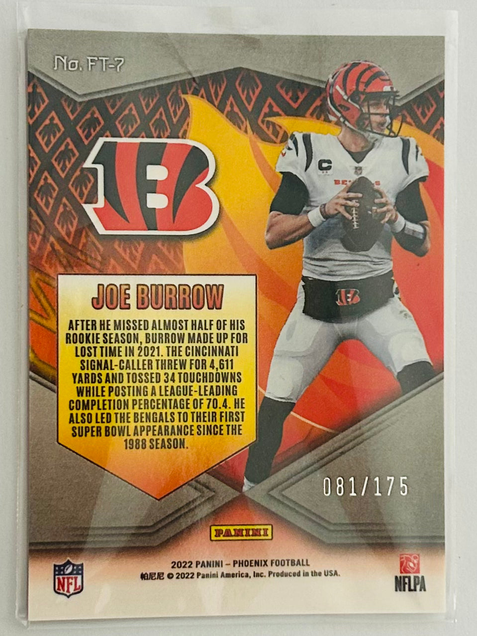 2022 Panini Phoenix Joe Burrow #FT-7 Flame Throwers Cincinnati Bengals